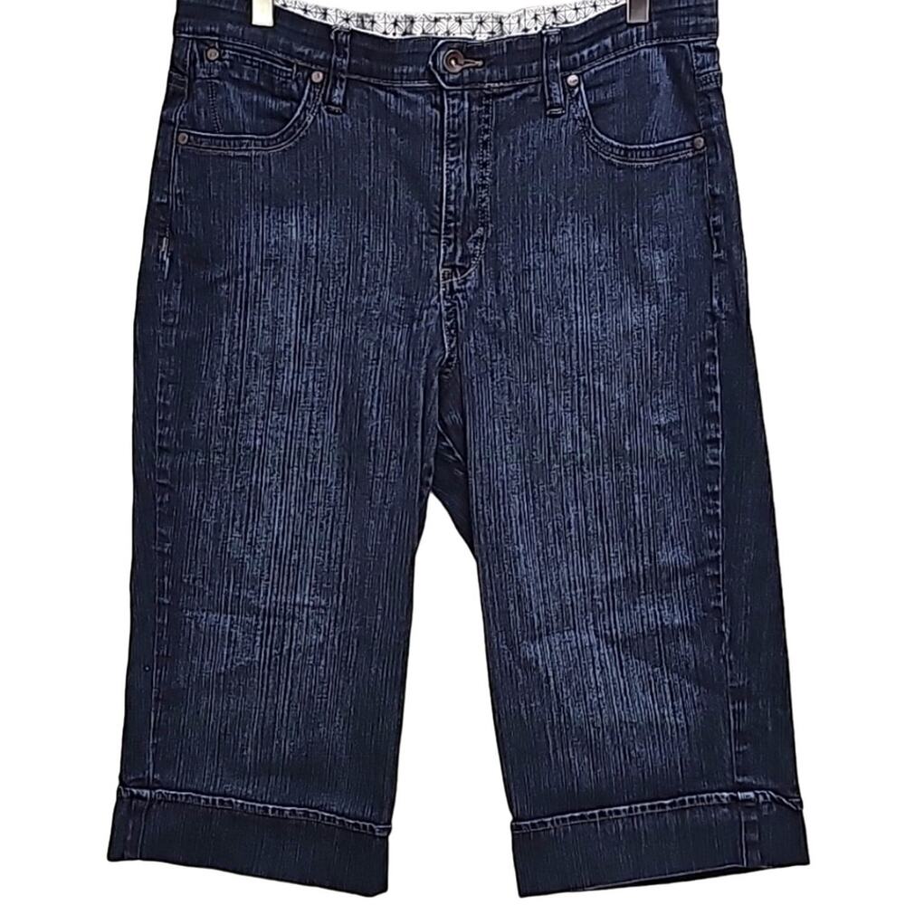 Lee Jeans Womens Dark Wash Comfort Waist Zip Button 5 Pocket Shorts Size 14M